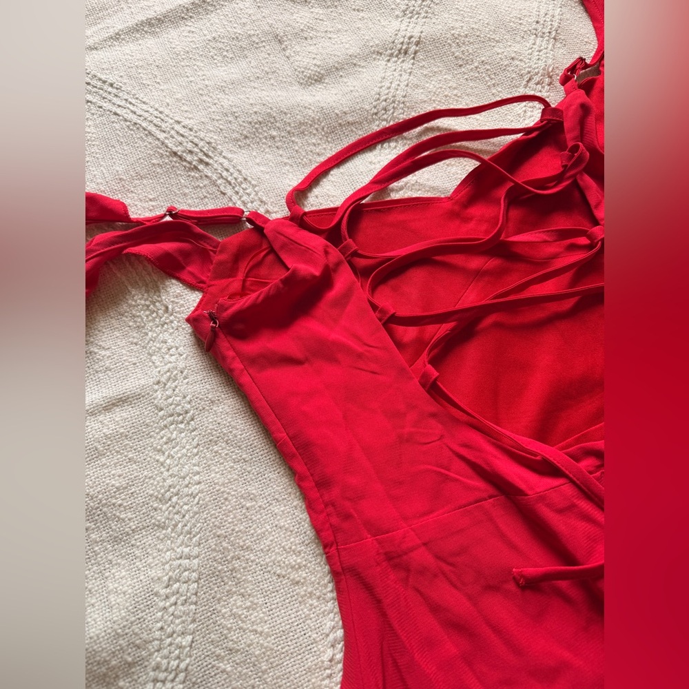 NWT Princess Polly Red Off-Shoulder Sweetheart Neck Back Corset Tie Dress - Picture 8 of 8